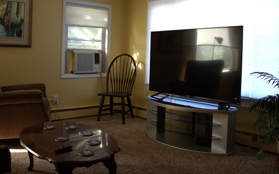 The living room in a sober living house