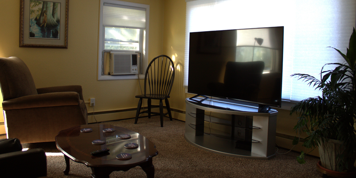 The living room in a sober living house